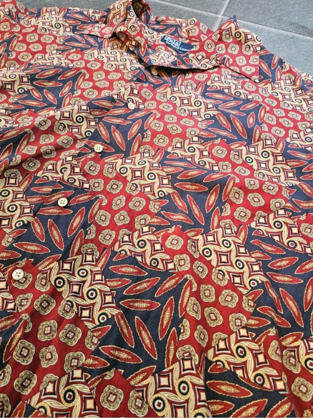 Vintage 90’s Polo by Ralph Lauren Shirt XL Red Blue Tan Paisley Geo 100% Cotton